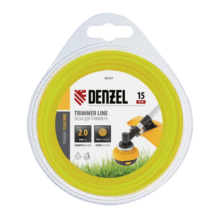 Леска для триммера круг 2 мм х 15 м блистер FLEX CORD DENZEL 96107