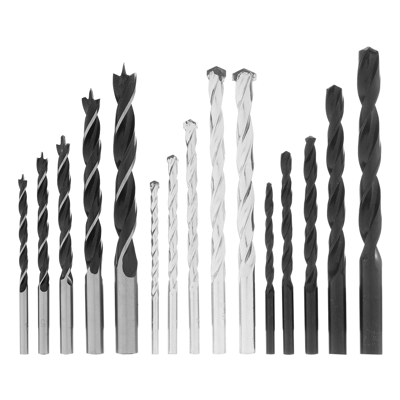 Набор свёрел по бетону, металлу, дереву 4-5-6-8-10 мм, 15 шт, пластиковый бокс, цилиндрический хвостовик