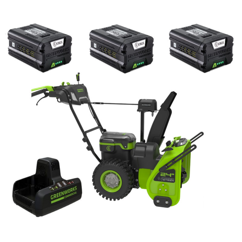 Снегоуборщик аккумуляторный самоходный 61 см Greenworks 82V Commercial GD82ST56 2602807, бесщёточный, с тремя АКБ на 8 А*ч и двойным ЗУ