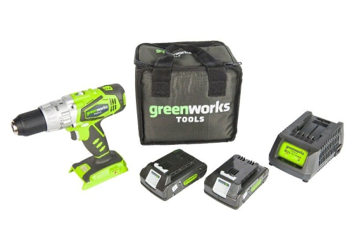 Дрель-шуруповёрт ударная аккумуляторная Greenworks 24V G24CDB2X, c двумя АКБ 2 А*ч и ЗУ, в сумке
