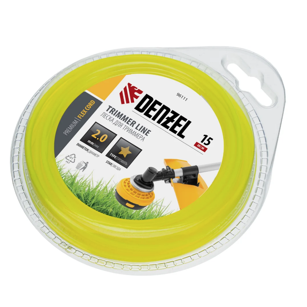 Леска для триммера звезда 2 мм х 15 м блистер FLEX CORD DENZEL 96111