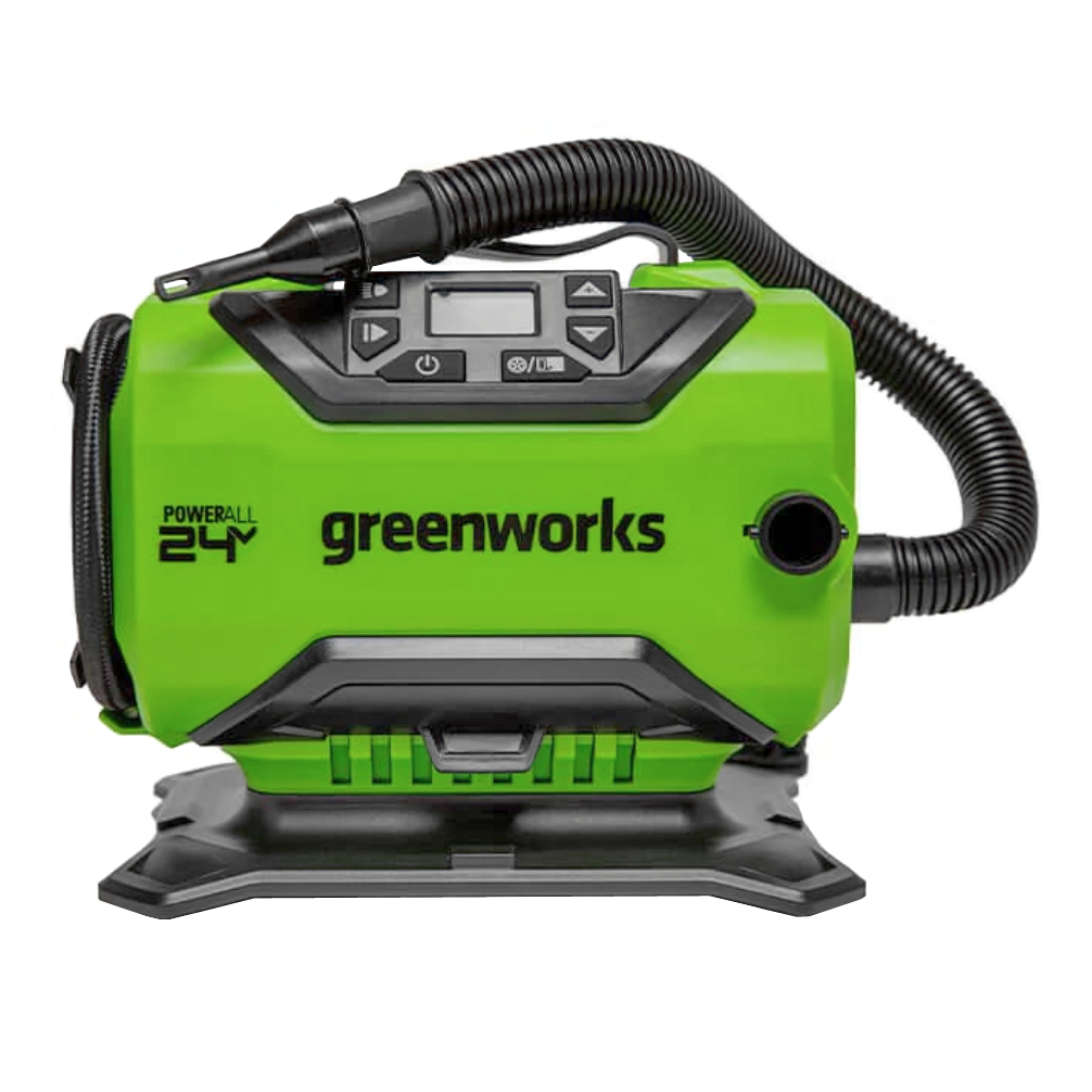 Компрессор автомобильный аккумуляторный Greenworks 24V/12V ACG301 3400807, с АКБ на 2 А*ч и ЗУ