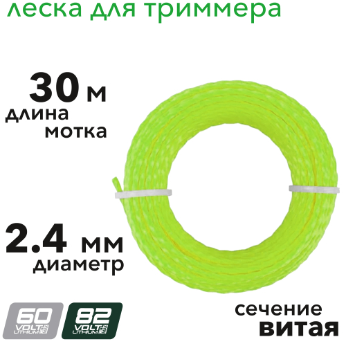 Витая леска 2,4 мм для триммера Greenworks 2950207