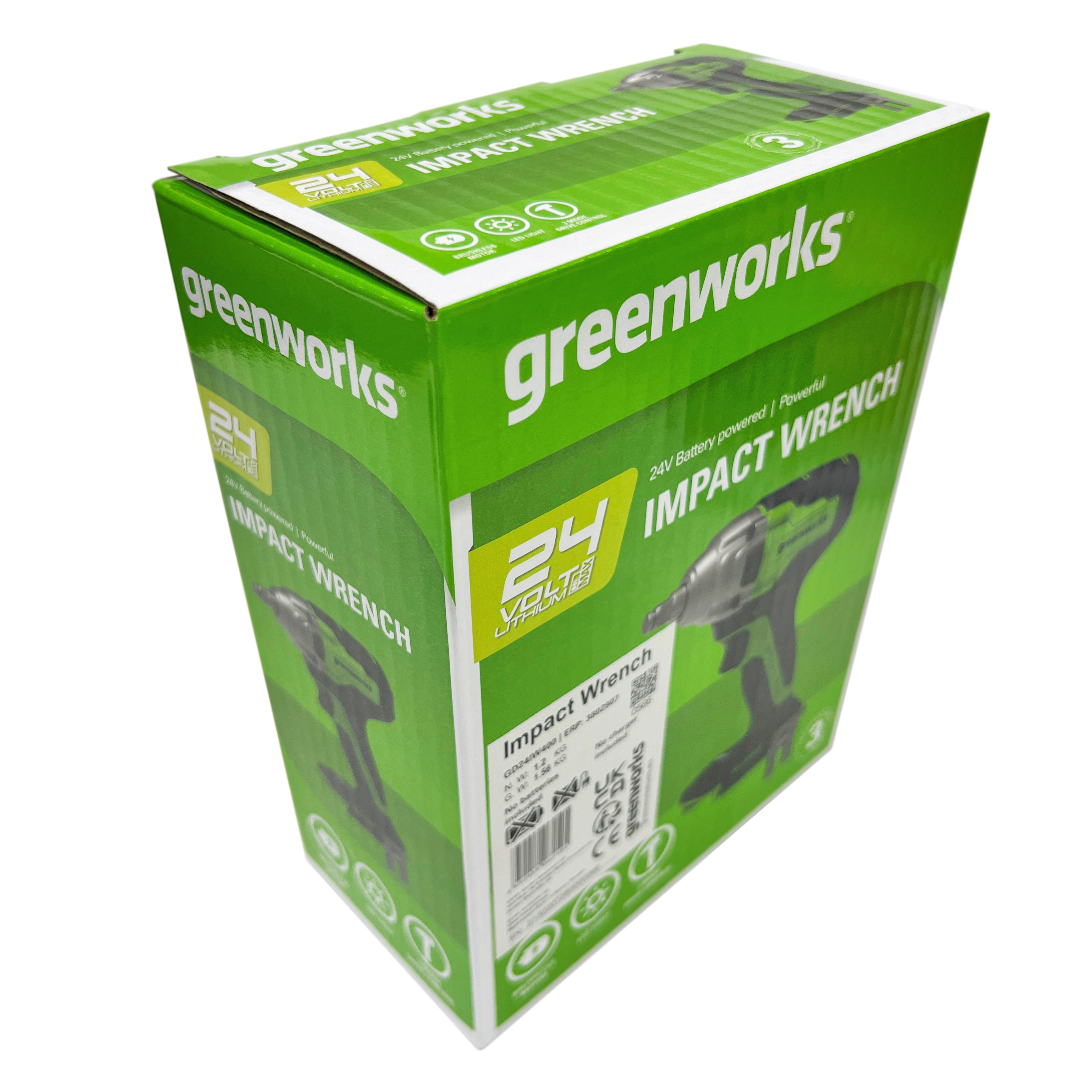 Гайковёрт ударный  аккумуляторный Greenworks 24V 400Нм GD24IW400 3802907, бесщёточный, без АКБ и ЗУ