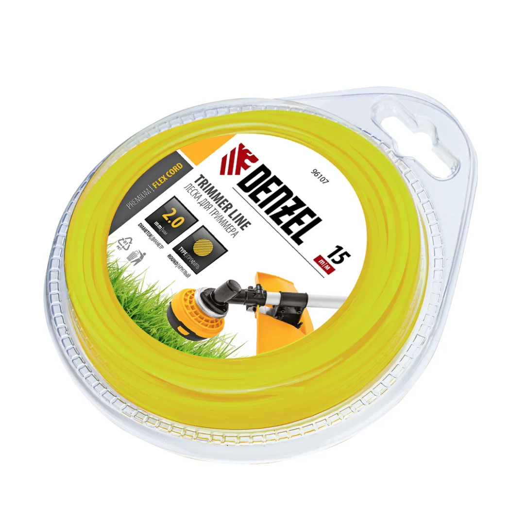 Леска для триммера круг 2 мм х 15 м блистер FLEX CORD DENZEL 96107