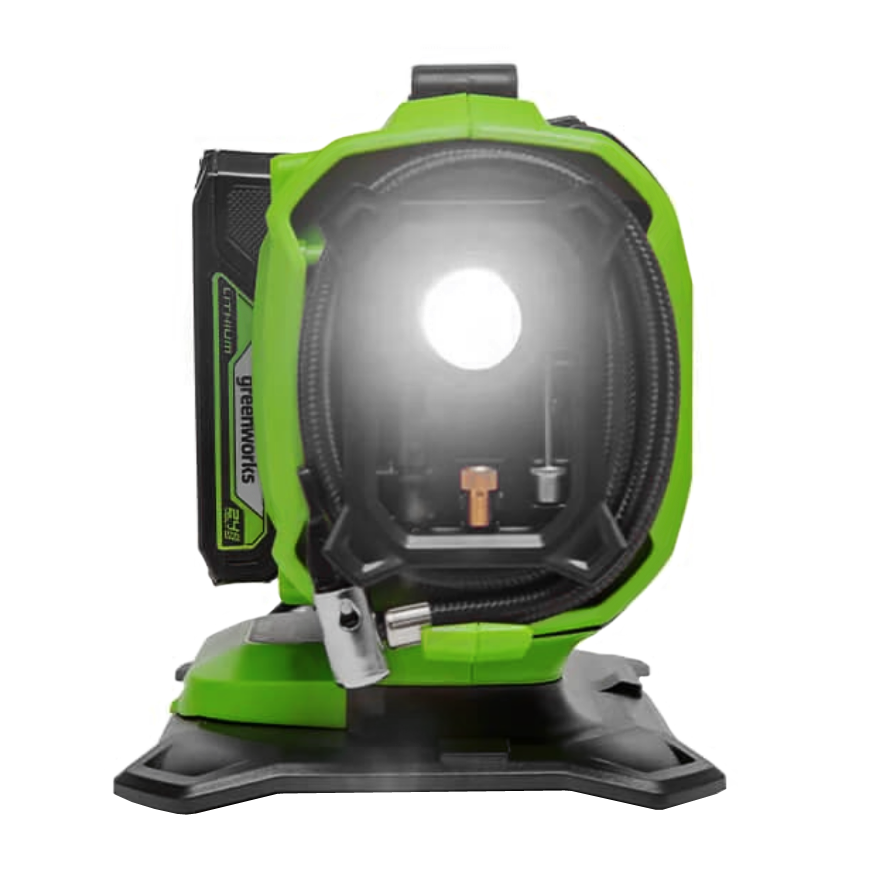 Компрессор автомобильный аккумуляторный Greenworks 24V/12V ACG301 3400807, с АКБ на 2 А*ч и ЗУ