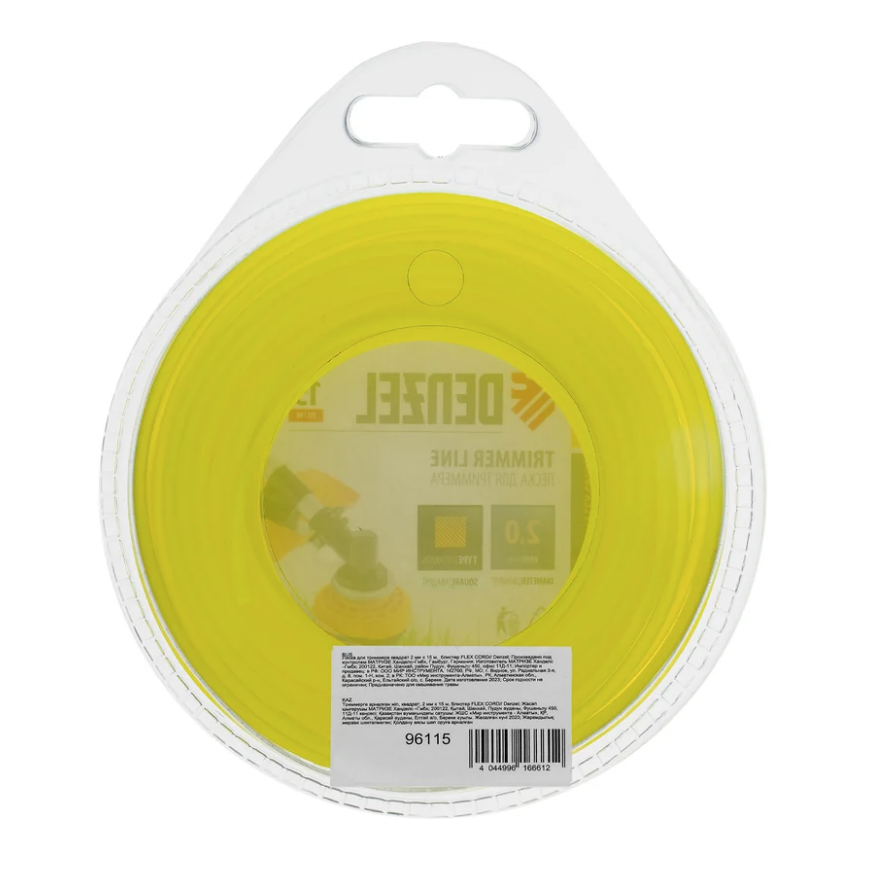 Леска для триммера квадрат 2 мм х 15 м блистер FLEX CORD DENZEL 96115