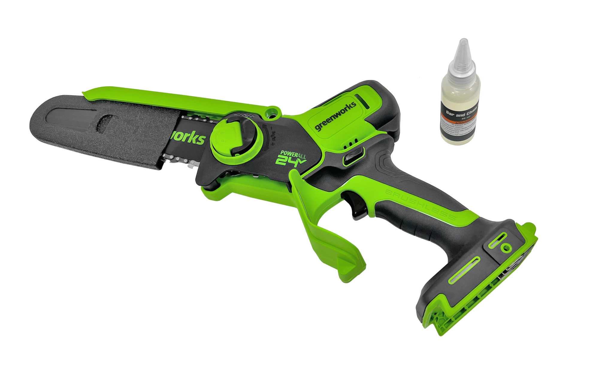 Мини-пила аккумуляторная цепная Greenworks 15 см 24V GD24CSMNX 2008707, бесщёточная, без АКБ и ЗУ