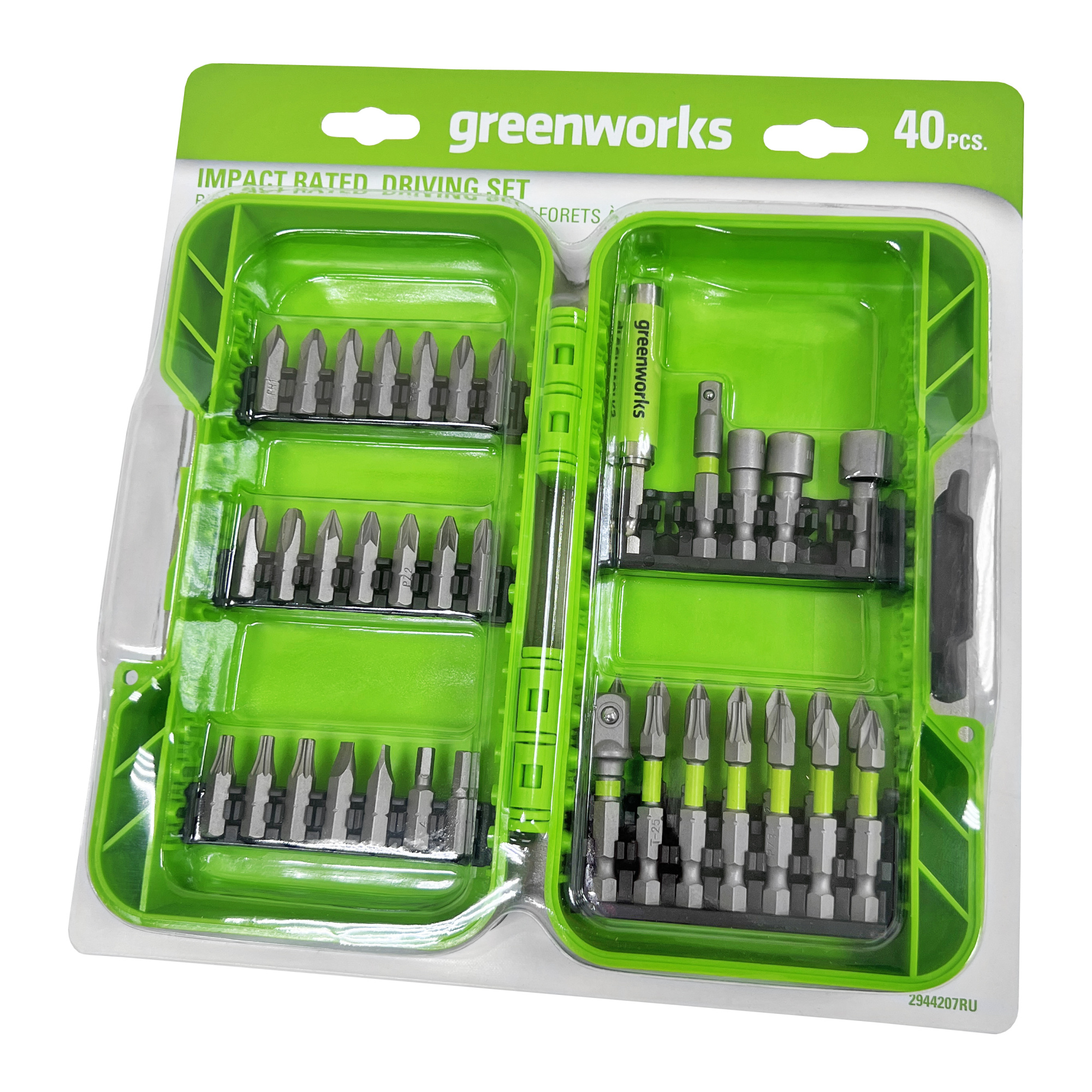 Набор бит, торцевых головок и адаптеров Greenworks 2944207 (40 шт.), в кейсе
