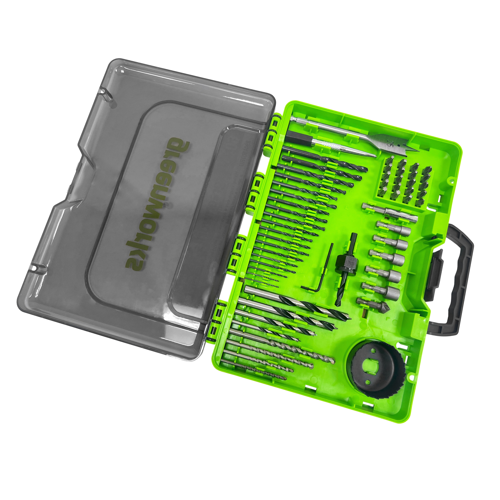 Набор свёрел, бит и коронок Greenworks 2944507 (60 шт.), в кейсе